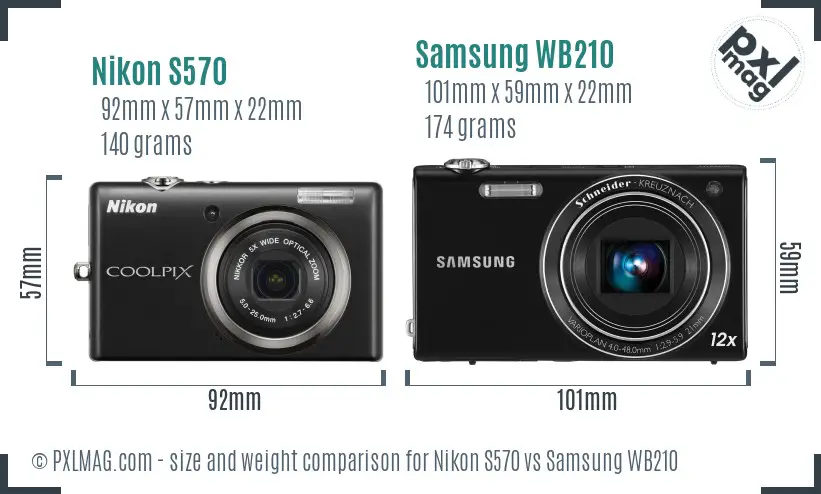 Nikon S570 vs Samsung WB210 size comparison Nikon S570 vs Samsung WB210 size comparison