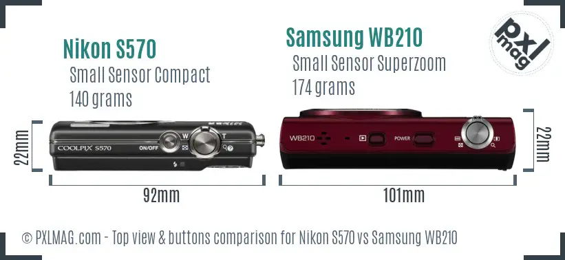 Nikon S570 vs Samsung WB210 top view buttons comparison Nikon S570 vs Samsung WB210 top view buttons comparison