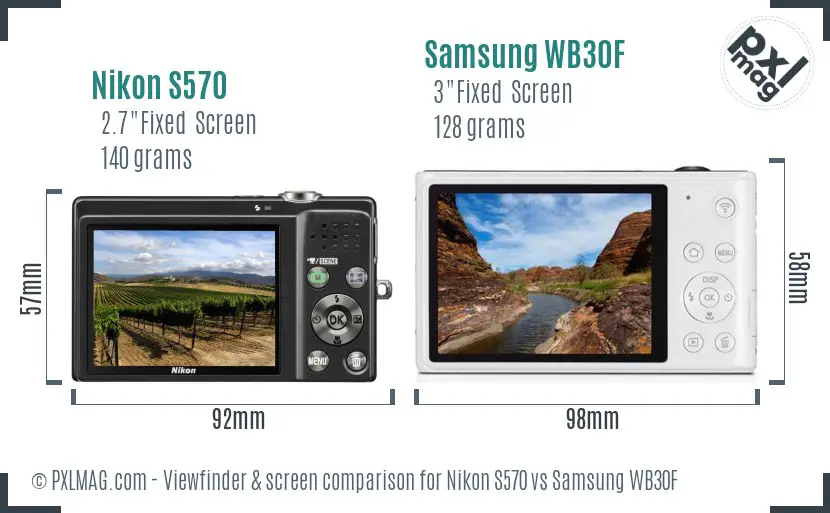 Nikon S570 vs Samsung WB30F Screen and Viewfinder comparison