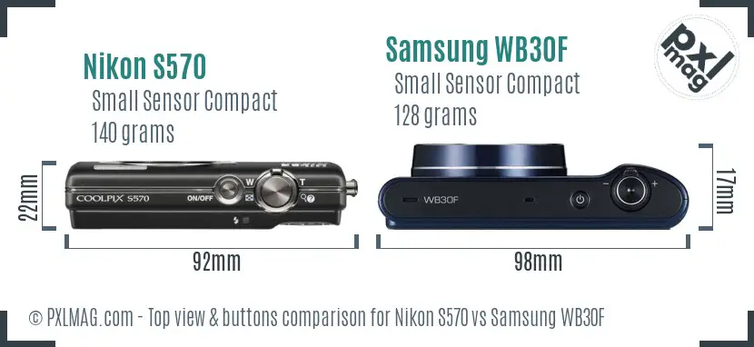 Nikon S570 vs Samsung WB30F top view buttons comparison