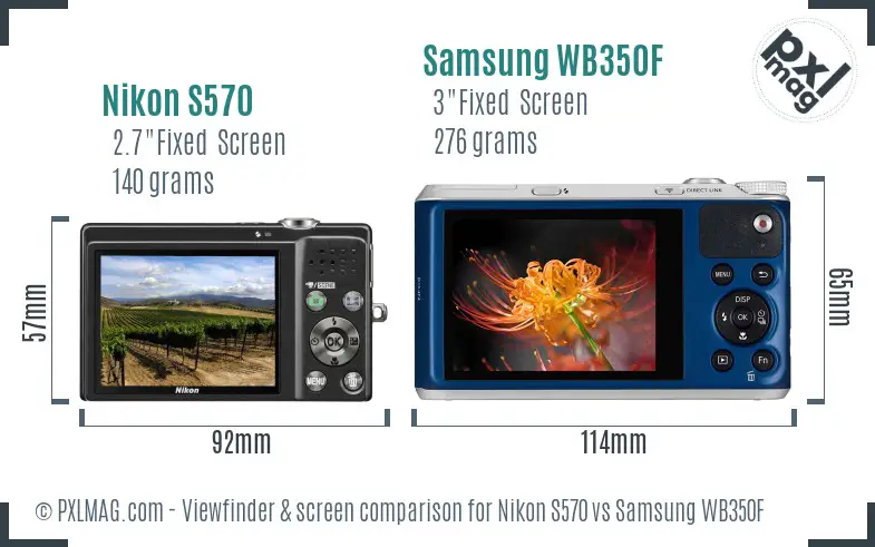 Nikon S570 vs Samsung WB350F Screen and Viewfinder comparison