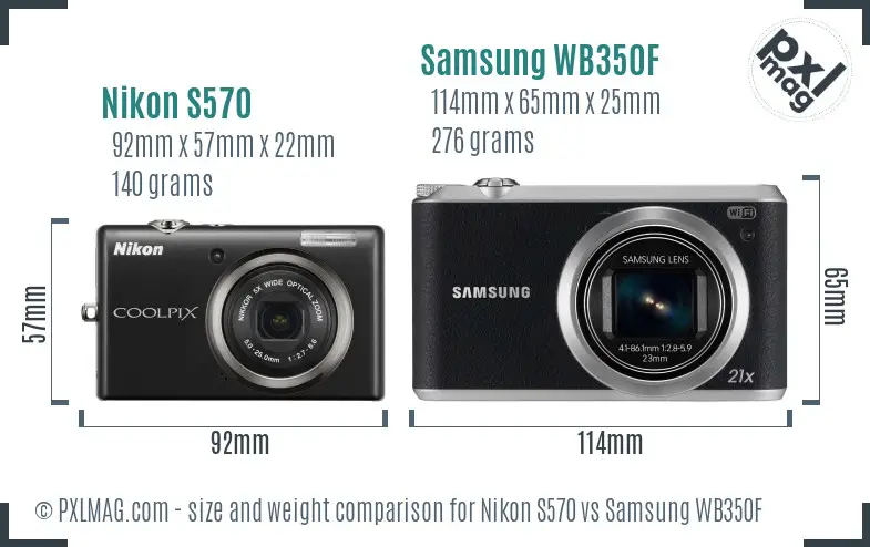 Nikon S570 vs Samsung WB350F size comparison