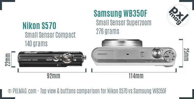 Nikon S570 vs Samsung WB350F top view buttons comparison