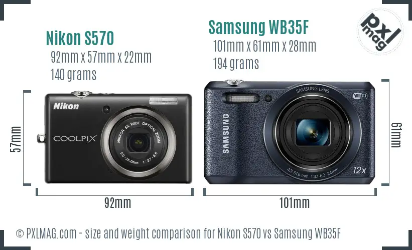 Nikon S570 vs Samsung WB35F size comparison Nikon S570 vs Samsung WB35F size comparison