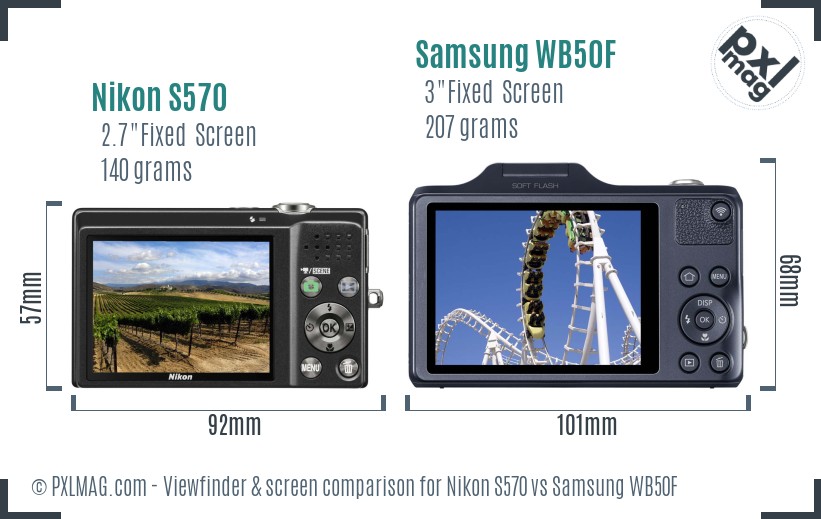 Nikon S570 vs Samsung WB50F Screen and Viewfinder comparison