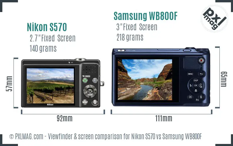 Nikon S570 vs Samsung WB800F Screen and Viewfinder comparison