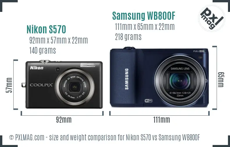 Nikon S570 vs Samsung WB800F size comparison