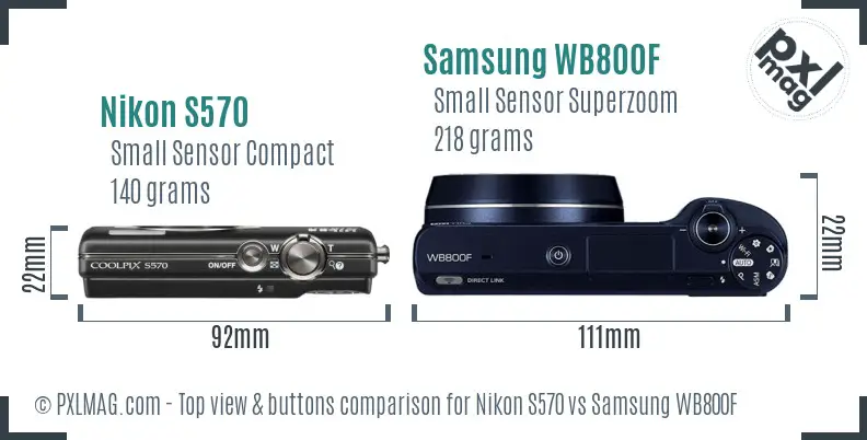Nikon S570 vs Samsung WB800F top view buttons comparison