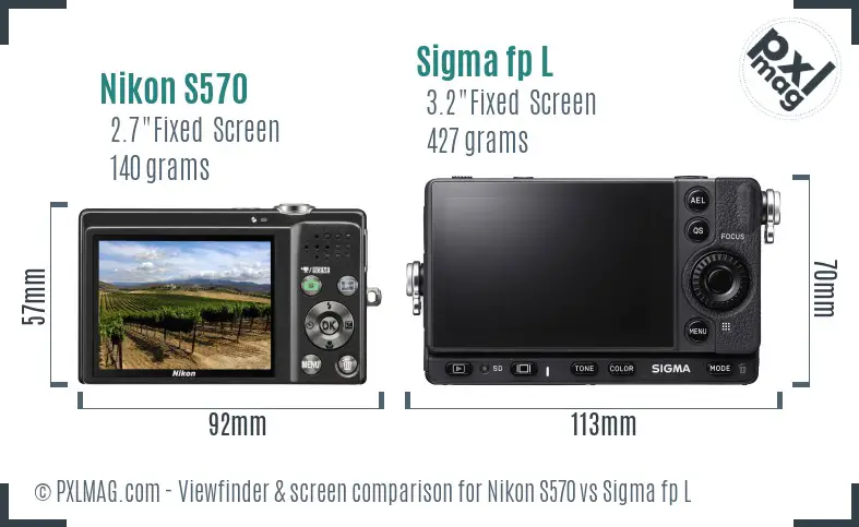 Nikon S570 vs Sigma fp L Screen and Viewfinder comparison