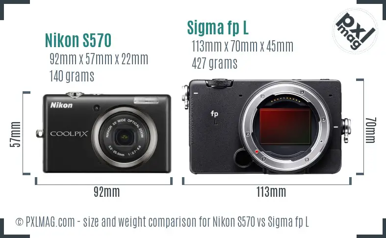 Nikon S570 vs Sigma fp L size comparison