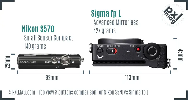 Nikon S570 vs Sigma fp L top view buttons comparison