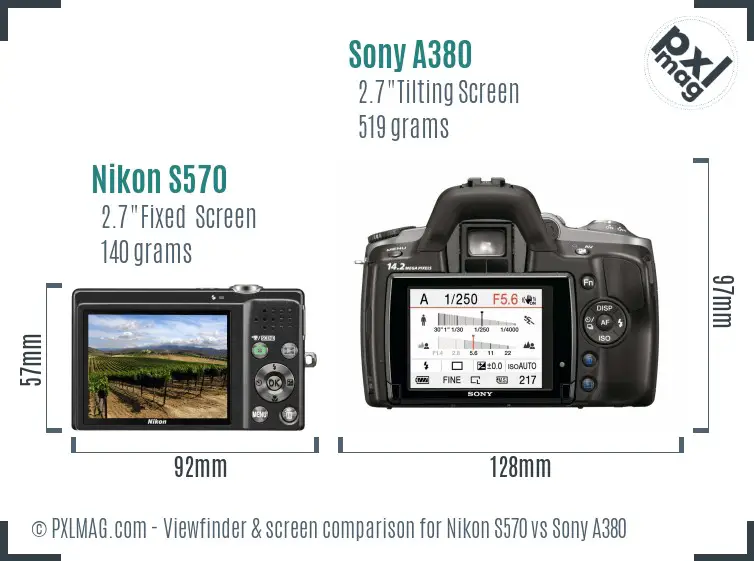 Nikon S570 vs Sony A380 Screen and Viewfinder comparison