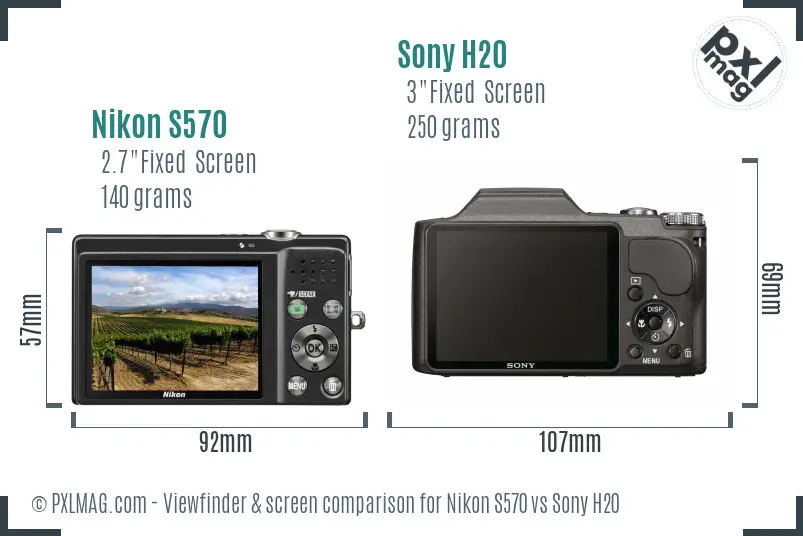 Nikon S570 vs Sony H20 Screen and Viewfinder comparison