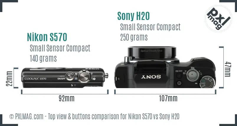 Nikon S570 vs Sony H20 top view buttons comparison