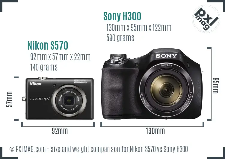 Nikon S570 vs Sony H300 size comparison