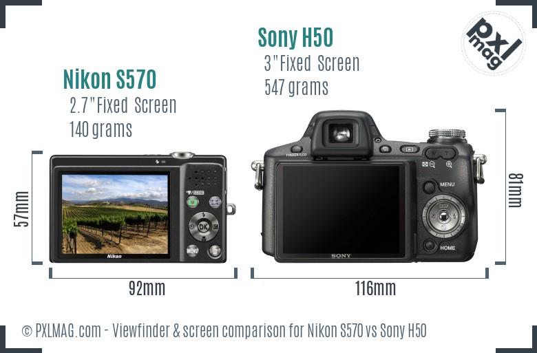 Nikon S570 vs Sony H50 Screen and Viewfinder comparison