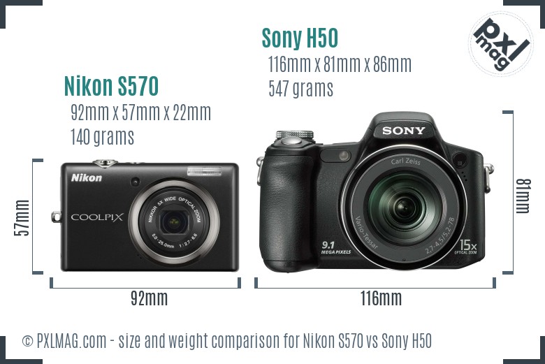 Nikon S570 vs Sony H50 size comparison Nikon S570 vs Sony H50 size comparison