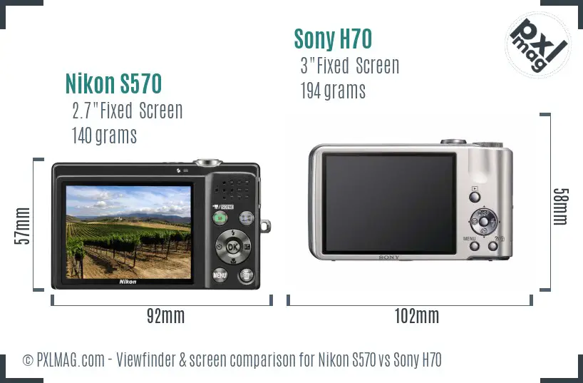 Nikon S570 vs Sony H70 Screen and Viewfinder comparison