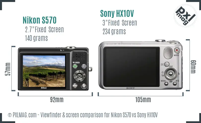 Nikon S570 vs Sony HX10V Screen and Viewfinder comparison