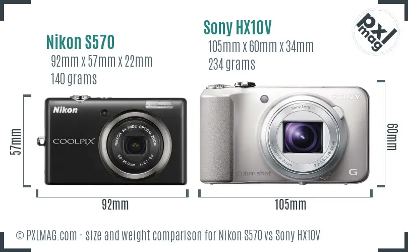 Nikon S570 vs Sony HX10V size comparison