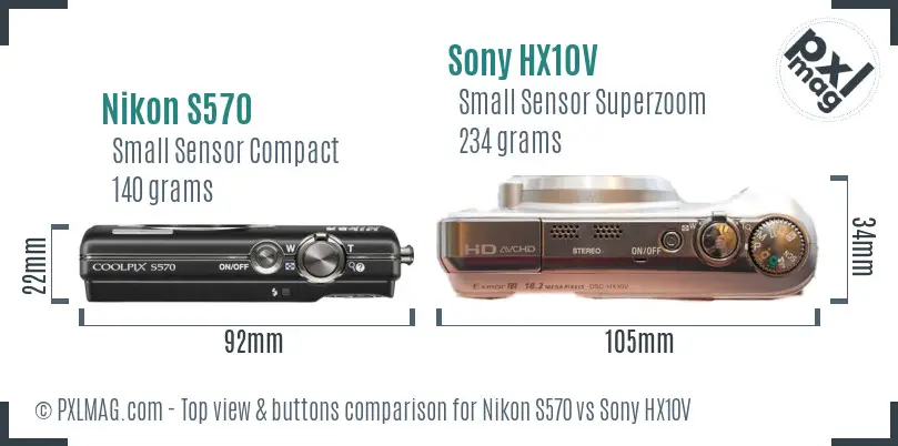 Nikon S570 vs Sony HX10V top view buttons comparison