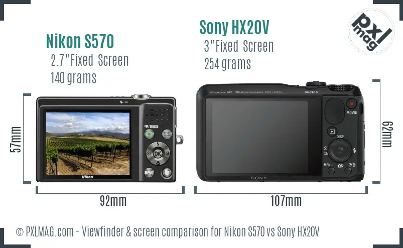 Nikon S570 vs Sony HX20V Screen and Viewfinder comparison