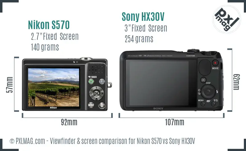 Nikon S570 vs Sony HX30V Screen and Viewfinder comparison