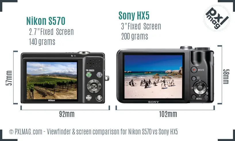 Nikon S570 vs Sony HX5 Screen and Viewfinder comparison