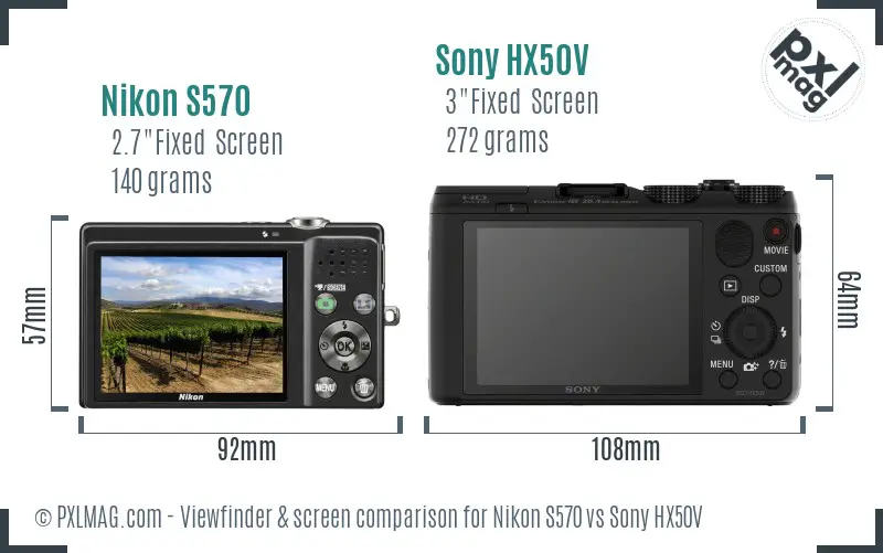 Nikon S570 vs Sony HX50V Screen and Viewfinder comparison