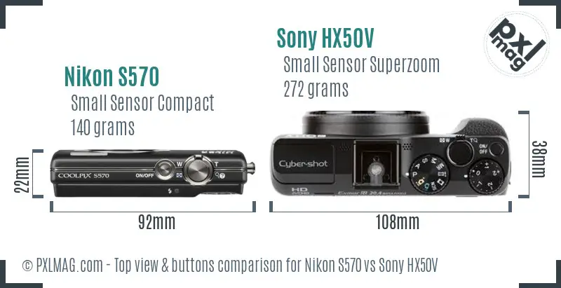 Nikon S570 vs Sony HX50V top view buttons comparison