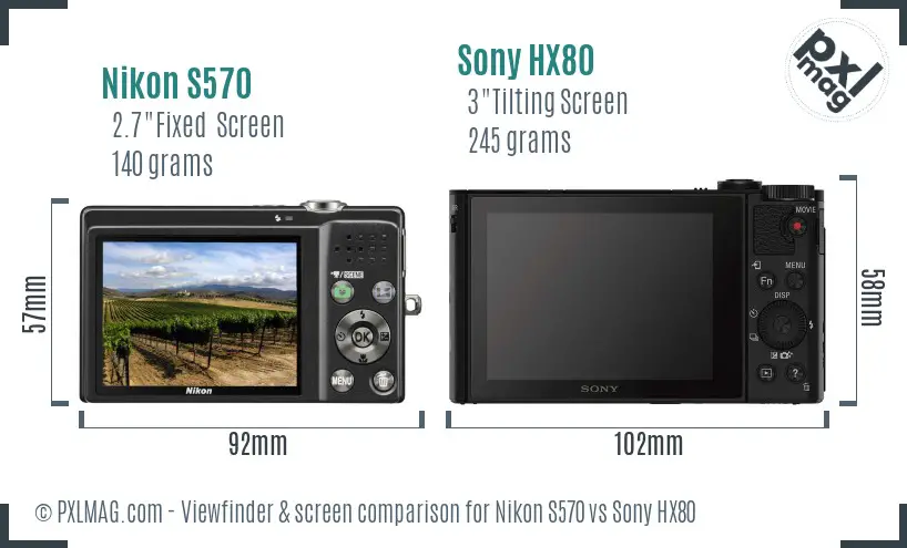 Nikon S570 vs Sony HX80 Screen and Viewfinder comparison