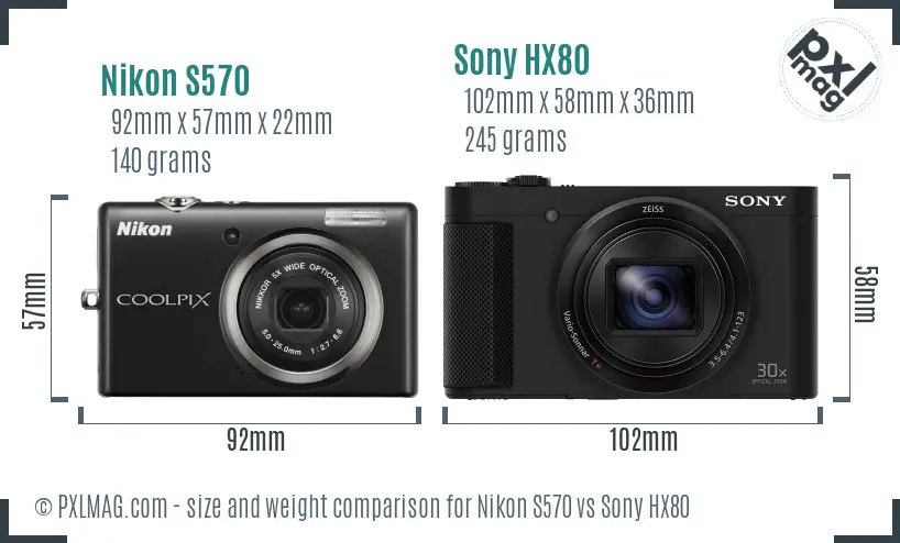 Nikon S570 vs Sony HX80 size comparison