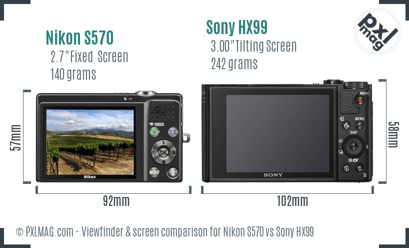 Nikon S570 vs Sony HX99 Screen and Viewfinder comparison