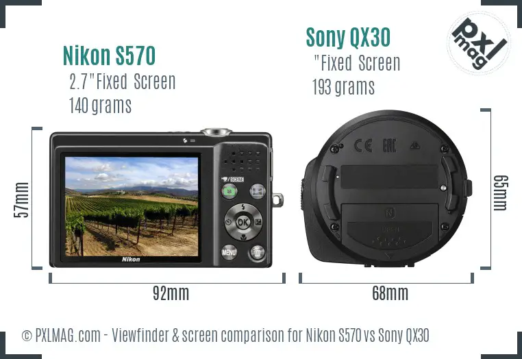Nikon S570 vs Sony QX30 Screen and Viewfinder comparison