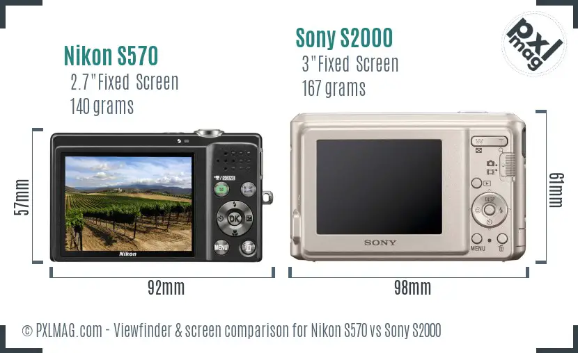 Nikon S570 vs Sony S2000 Screen and Viewfinder comparison