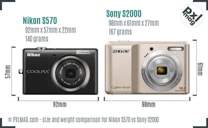 Nikon S570 vs Sony S2000 size comparison