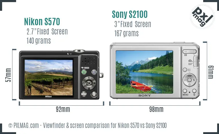 Nikon S570 vs Sony S2100 Screen and Viewfinder comparison Nikon S570 vs Sony S2100 Screen and Viewfinder comparison