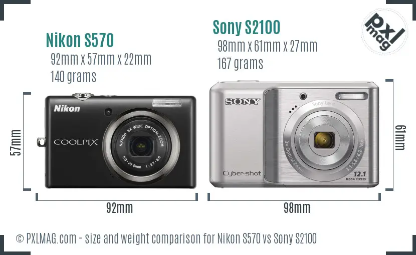 Nikon S570 vs Sony S2100 size comparison Nikon S570 vs Sony S2100 size comparison