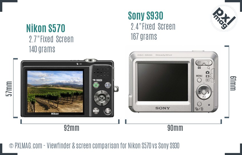 Nikon S570 vs Sony S930 Screen and Viewfinder comparison