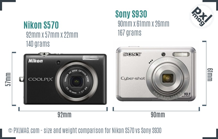 Nikon S570 vs Sony S930 size comparison