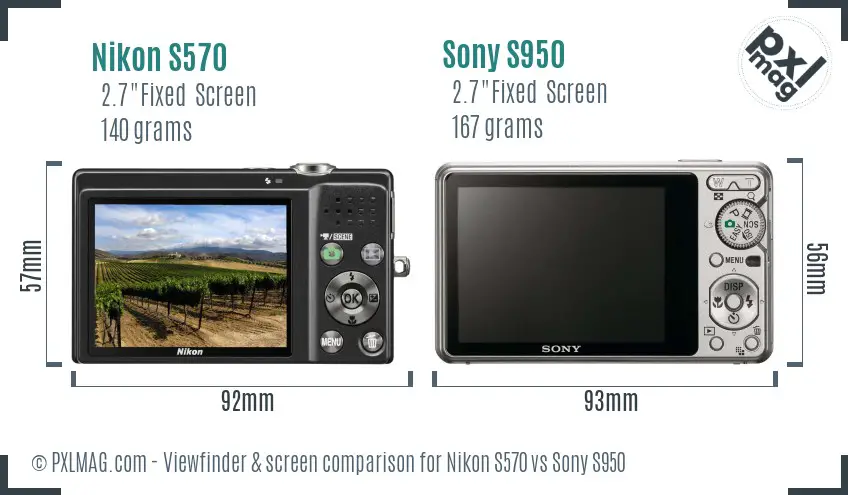Nikon S570 vs Sony S950 Screen and Viewfinder comparison