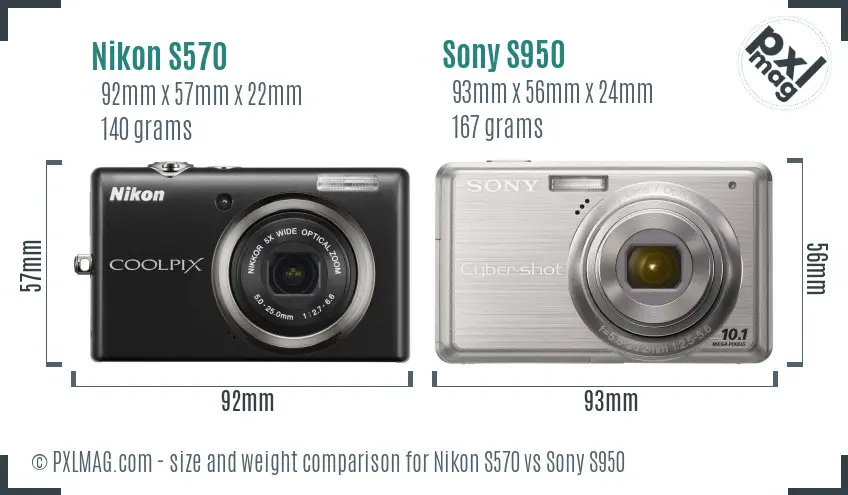 Nikon S570 vs Sony S950 size comparison