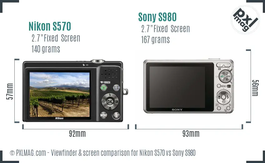 Nikon S570 vs Sony S980 Screen and Viewfinder comparison