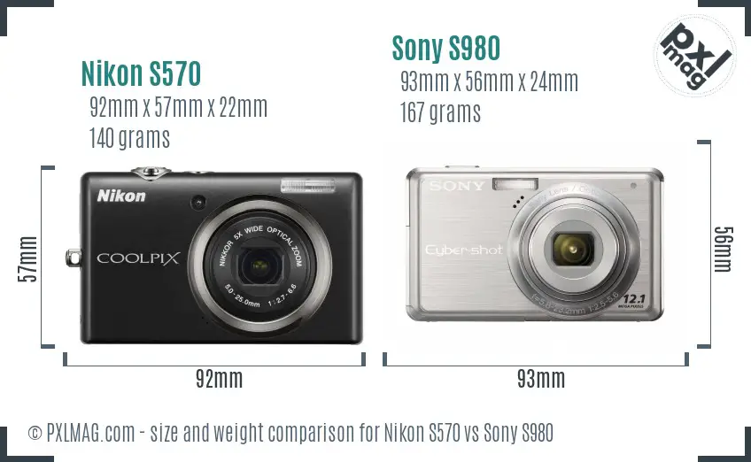 Nikon S570 vs Sony S980 size comparison