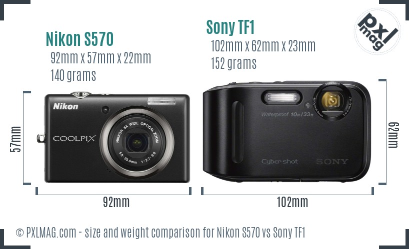 Nikon S570 vs Sony TF1 size comparison