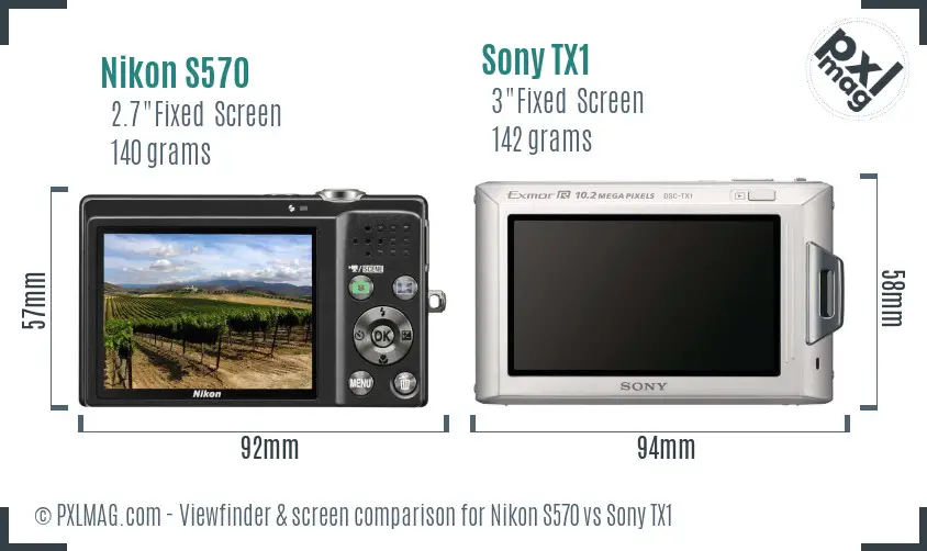 Nikon S570 vs Sony TX1 Screen and Viewfinder comparison