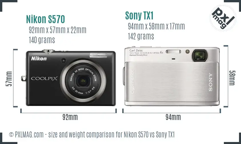 Nikon S570 vs Sony TX1 size comparison