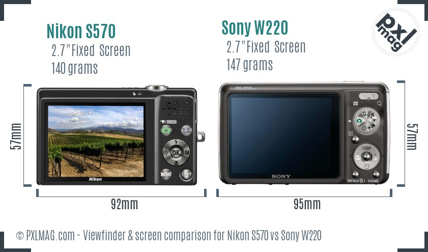 Nikon S570 vs Sony W220 Screen and Viewfinder comparison