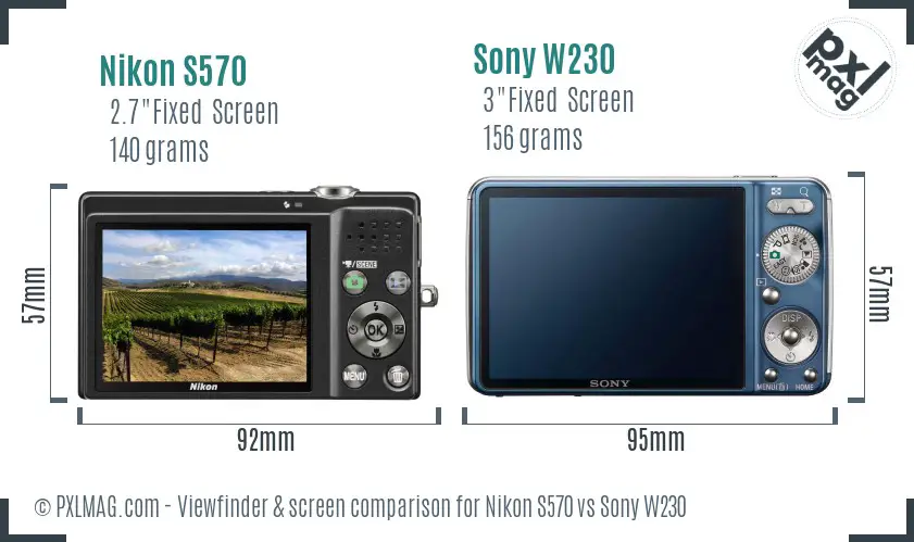 Nikon S570 vs Sony W230 Screen and Viewfinder comparison