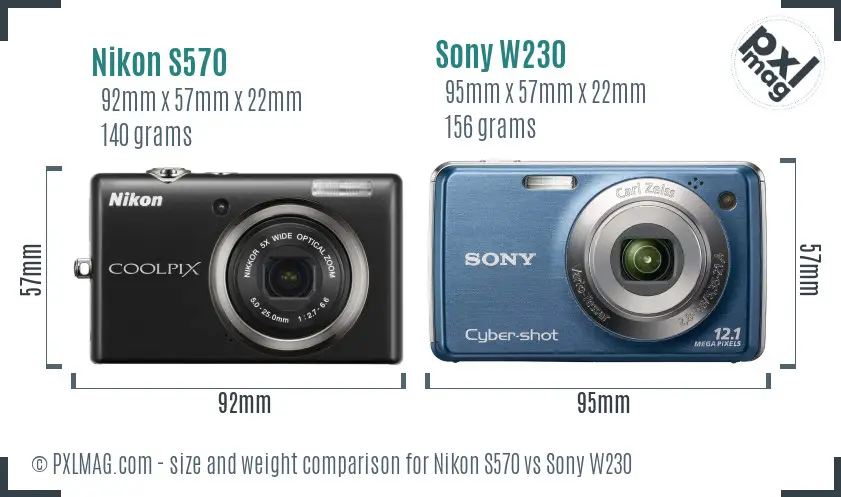 Nikon S570 vs Sony W230 size comparison Nikon S570 vs Sony W230 size comparison